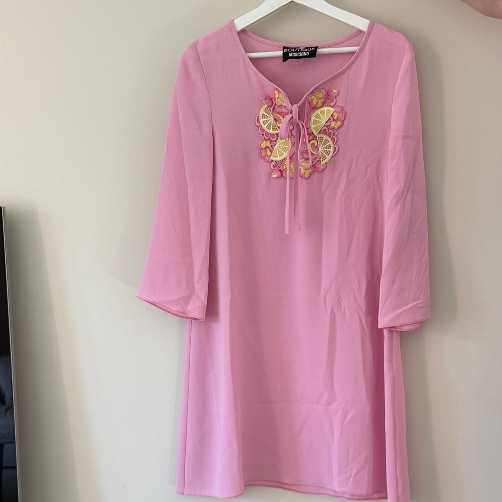 Boutique Moschino Pink Dress with Floral Embroidery SZ 8